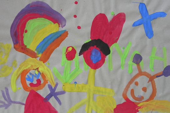 Aktionskunst Kindermalen Kinderbild „Selbstbildnis”, gemalt von Hanah
