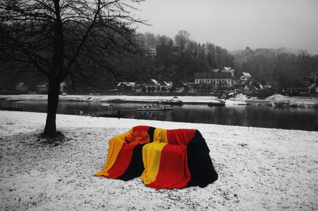Elbe bei Rathen im Elbsandsteingebirge, Sachsen, 20. Februar 1996
