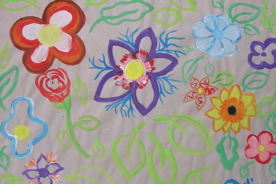 Kinderbild „Blumen”, gemalt von: Julia (12 Jahre)
